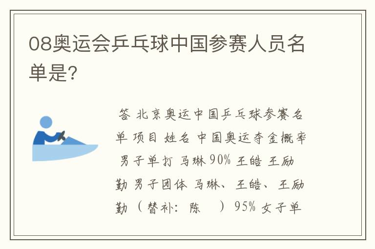 08奥运会乒乓球中国参赛人员名单是?