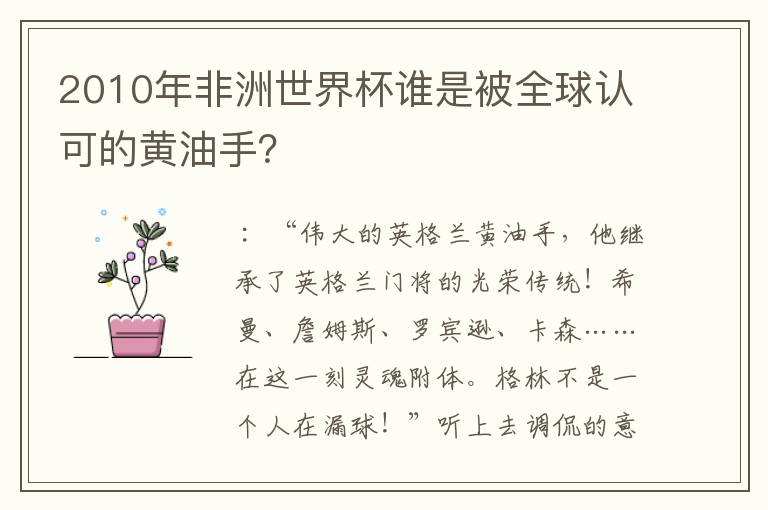 2010年非洲世界杯谁是被全球认可的黄油手？