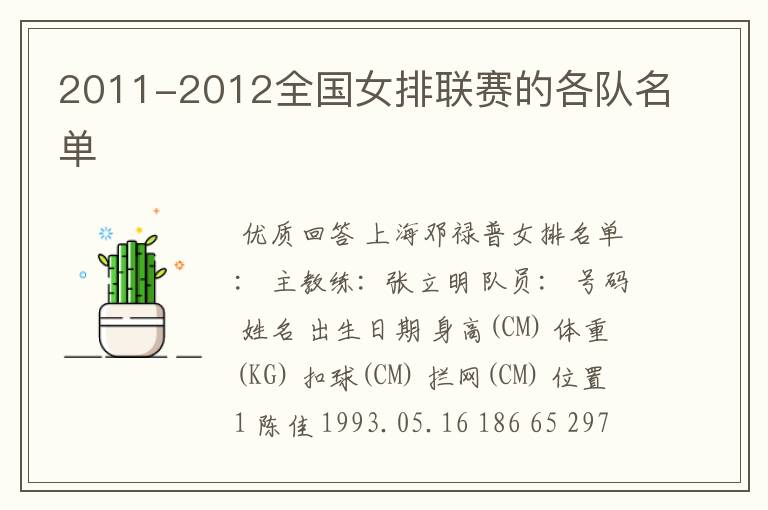 2011-2012全国女排联赛的各队名单