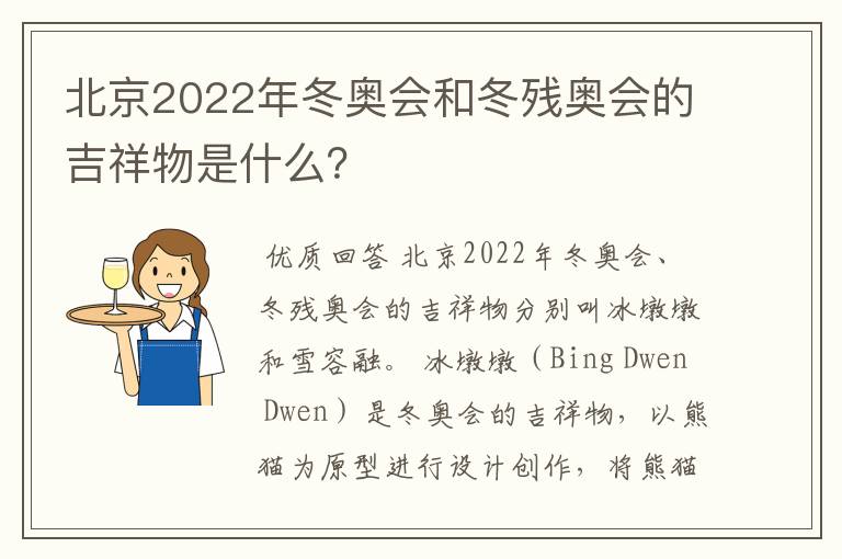 北京2022年冬奥会和冬残奥会的吉祥物是什么？