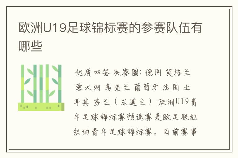 欧洲U19足球锦标赛的参赛队伍有哪些