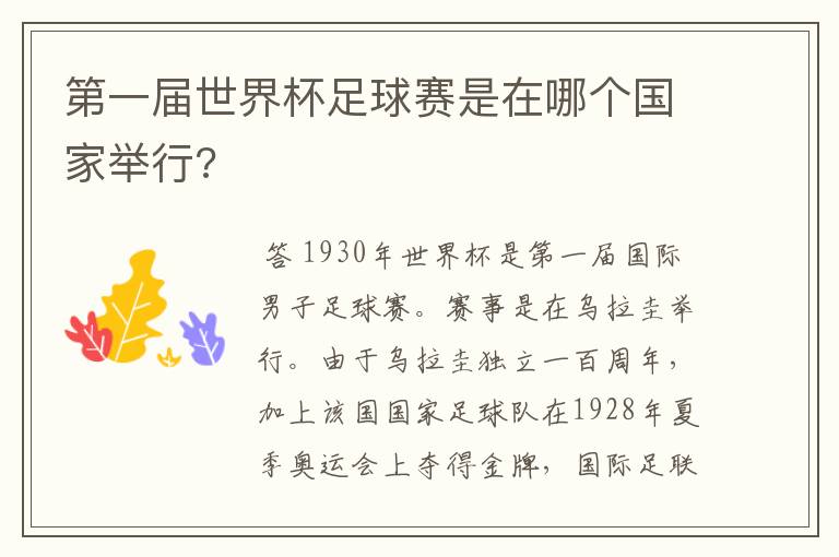 第一届世界杯足球赛是在哪个国家举行?