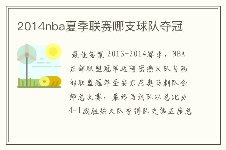 2014nba夏季联赛哪支球队夺冠