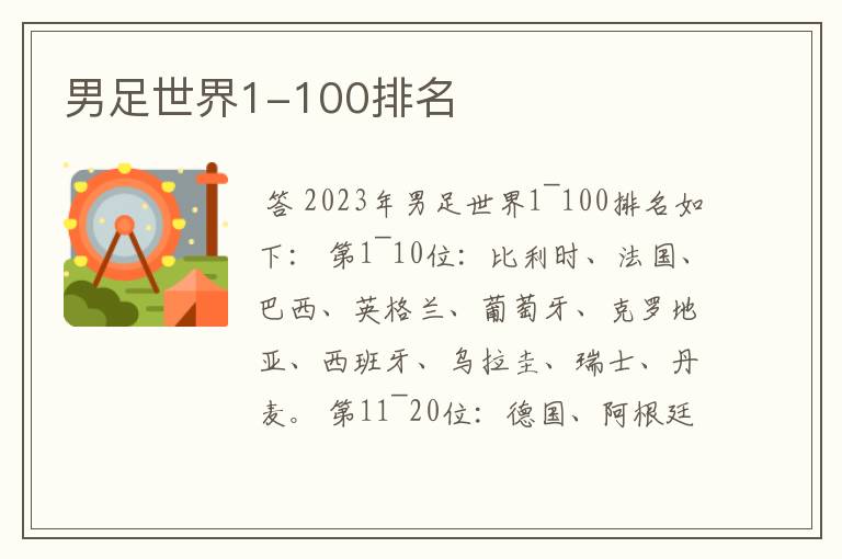 男足世界1-100排名