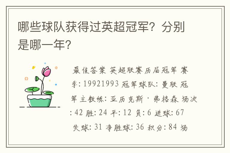 哪些球队获得过英超冠军？分别是哪一年？