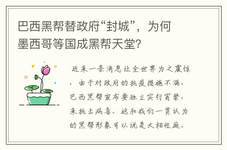 巴西黑帮替政府“封城”，为何墨西哥等国成黑帮天堂？