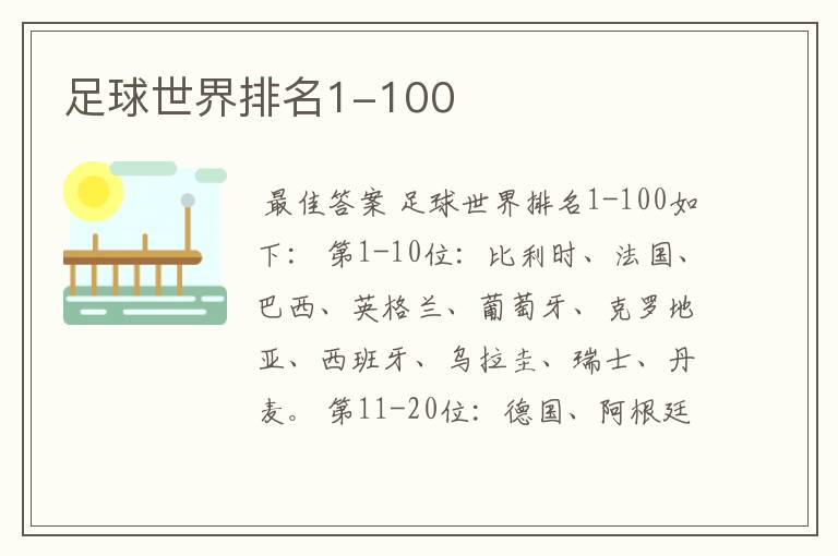 足球世界排名1-100