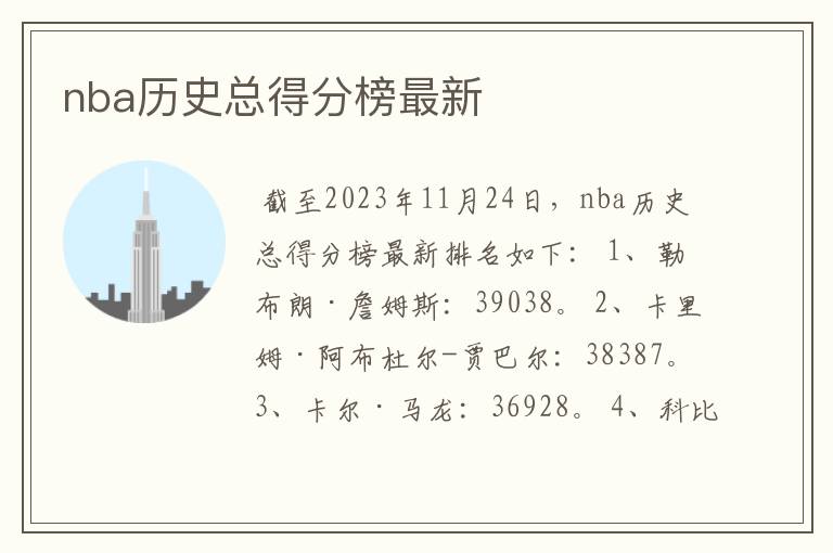 nba历史总得分榜最新