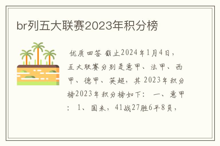 br列五大联赛2023年积分榜