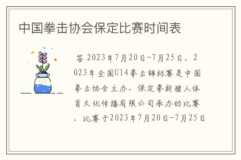 中国拳击协会保定比赛时间表