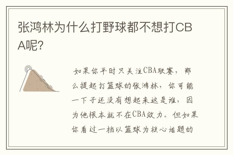 张鸿林为什么打野球都不想打CBA呢？