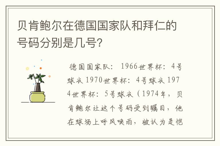 贝肯鲍尔在德国国家队和拜仁的号码分别是几号？