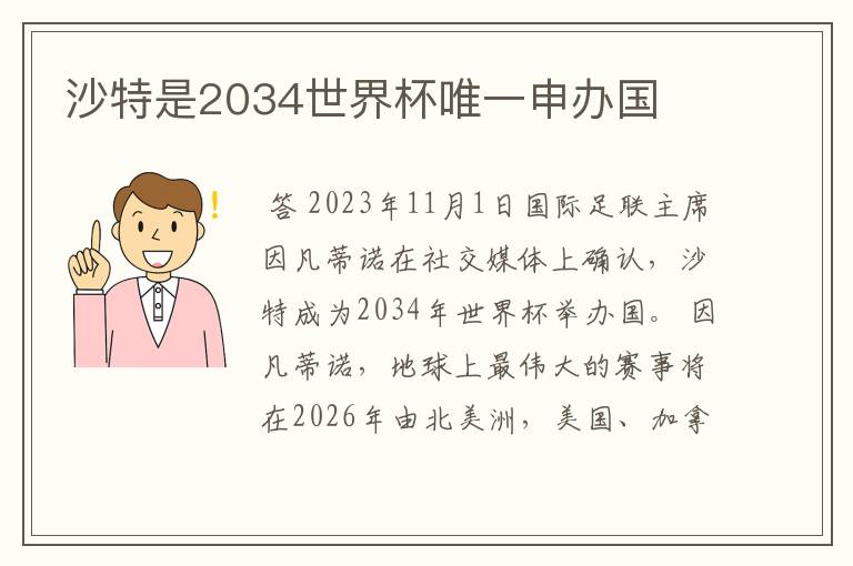 沙特是2034世界杯唯一申办国