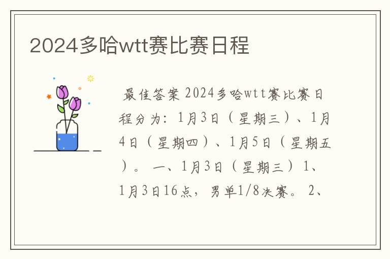 2024多哈wtt赛比赛日程