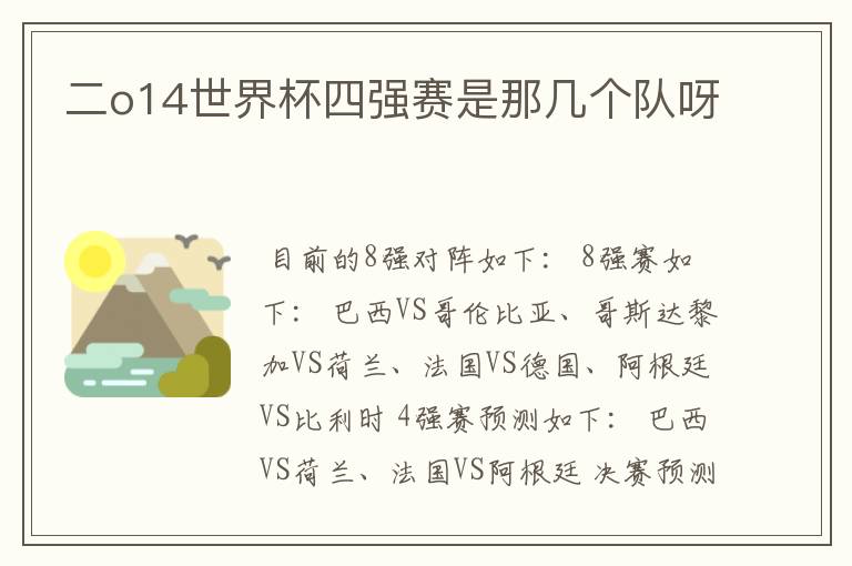 二o14世界杯四强赛是那几个队呀