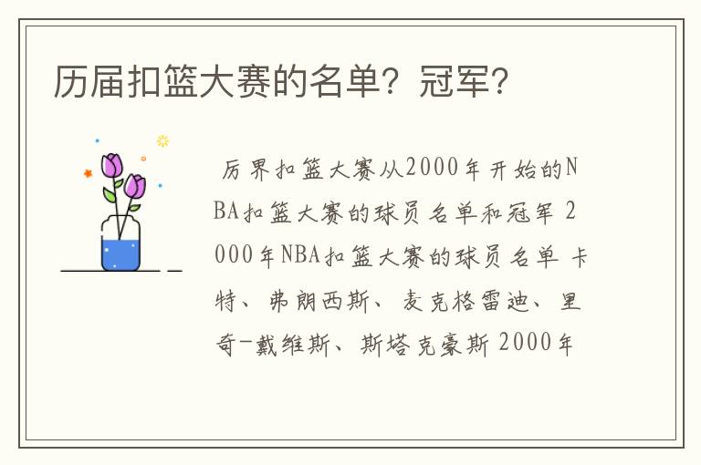 历届扣篮大赛的名单？冠军？