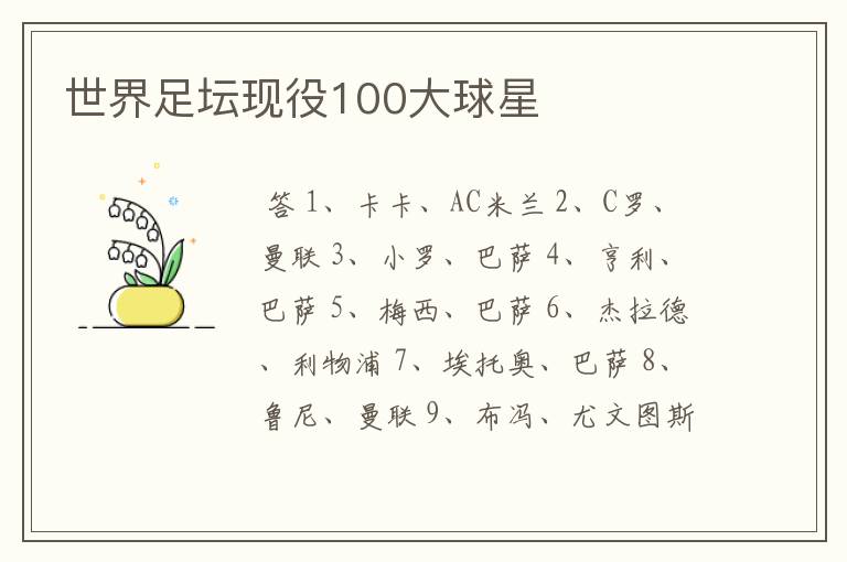 世界足坛现役100大球星