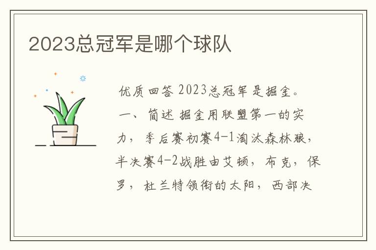 2023总冠军是哪个球队