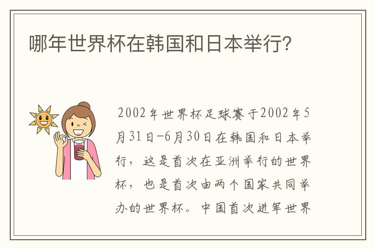 哪年世界杯在韩国和日本举行？