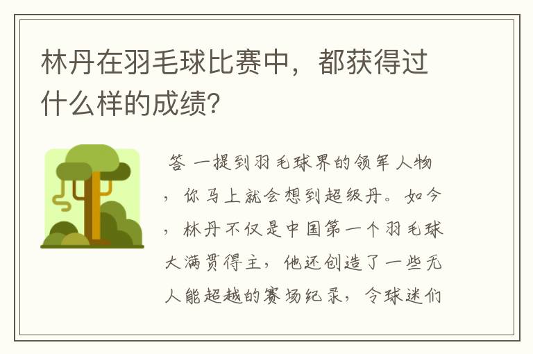 林丹在羽毛球比赛中，都获得过什么样的成绩？