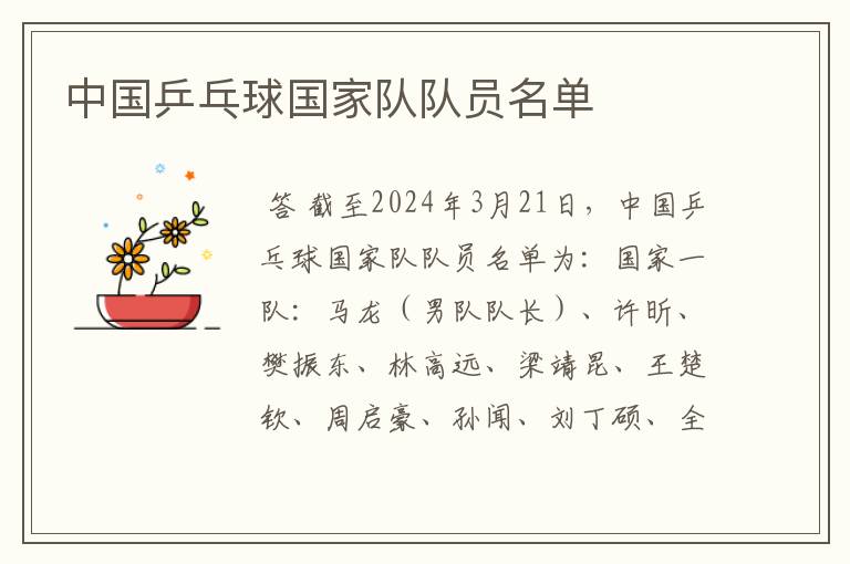 中国乒乓球国家队队员名单