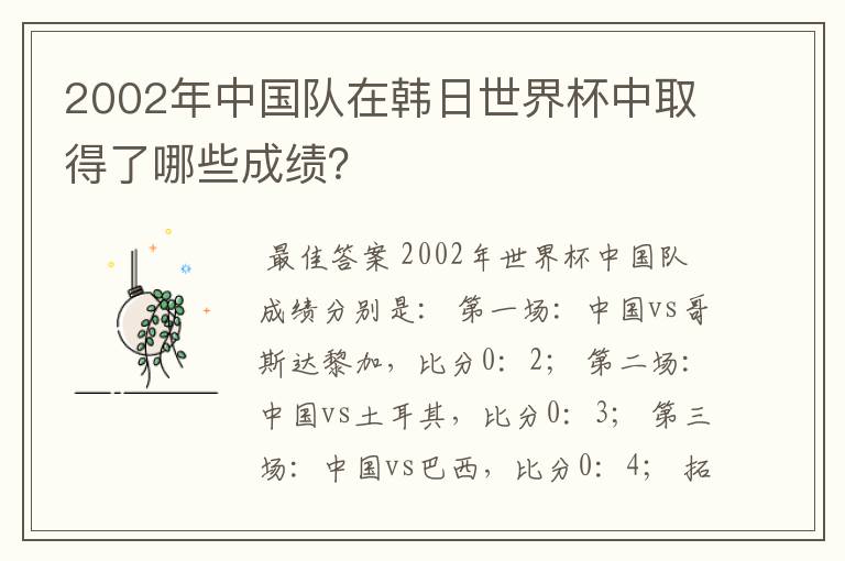 2002年中国队在韩日世界杯中取得了哪些成绩？