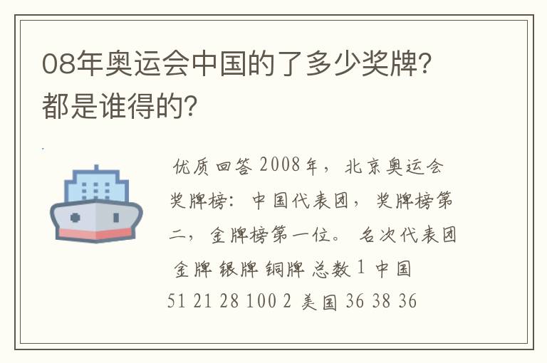 08年奥运会中国的了多少奖牌？都是谁得的？