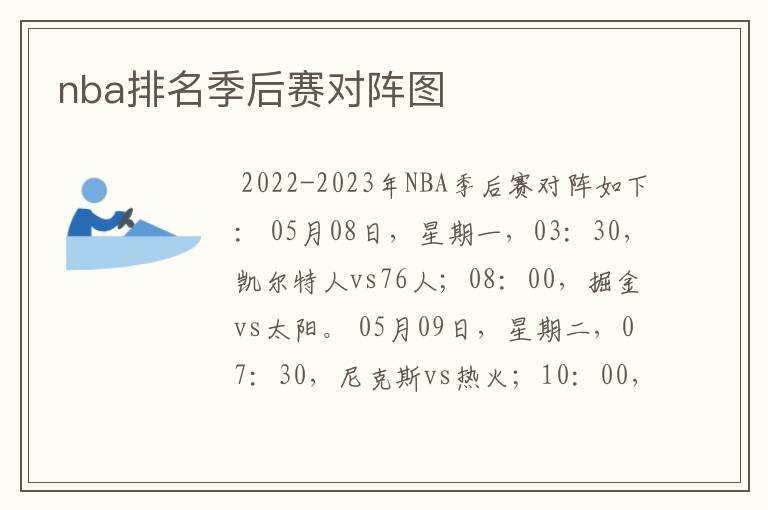 nba排名季后赛对阵图