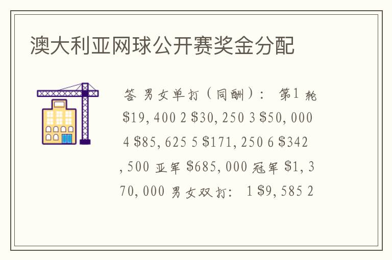 澳大利亚网球公开赛奖金分配