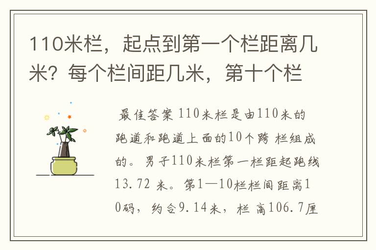 110米栏，起点到第一个栏距离几米？每个栏间距几米，第十个栏到终点距离几米？