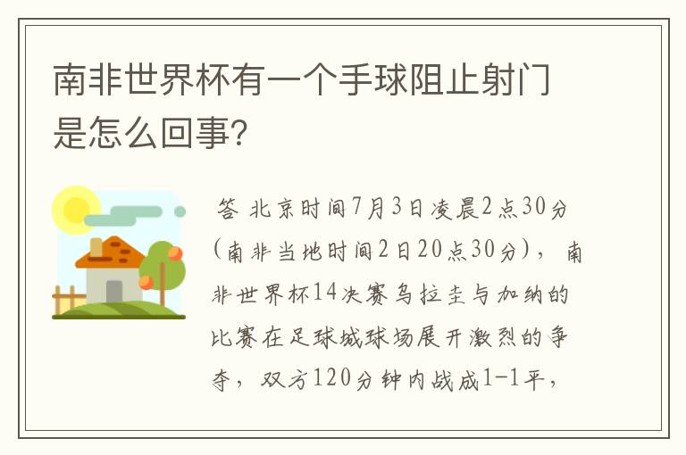 南非世界杯有一个手球阻止射门是怎么回事？