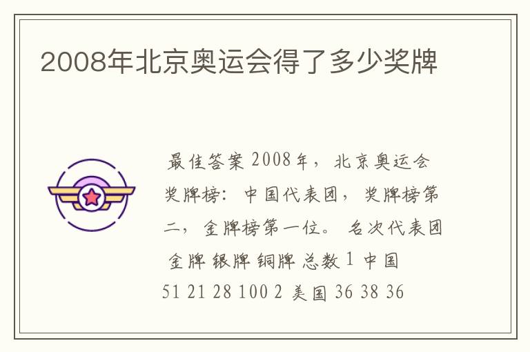 2008年北京奥运会得了多少奖牌