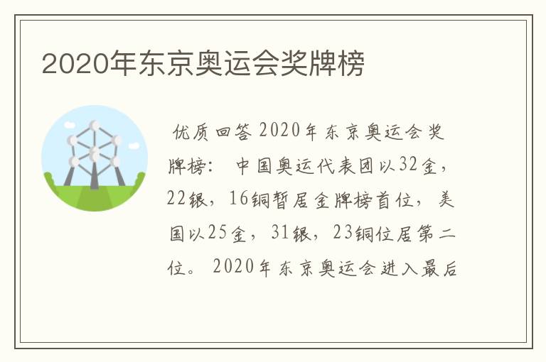 2020年东京奥运会奖牌榜