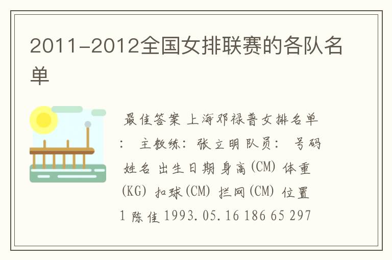 2011-2012全国女排联赛的各队名单