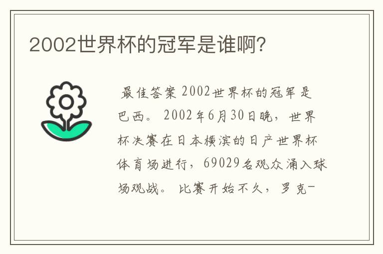 2002世界杯的冠军是谁啊？