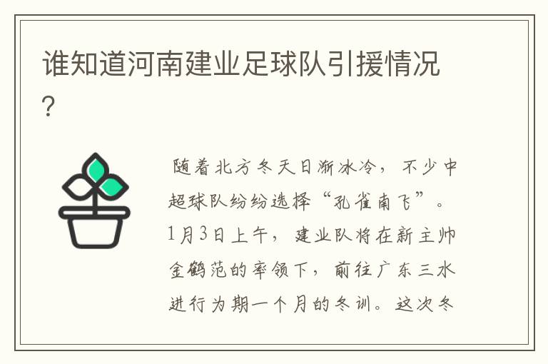 谁知道河南建业足球队引援情况？