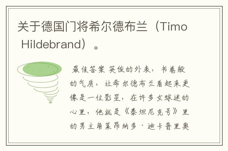 关于德国门将希尔德布兰（Timo Hildebrand）。