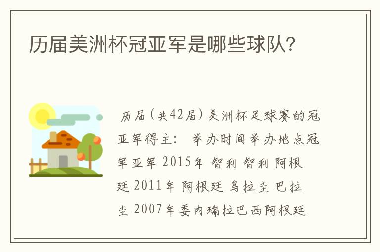 历届美洲杯冠亚军是哪些球队？