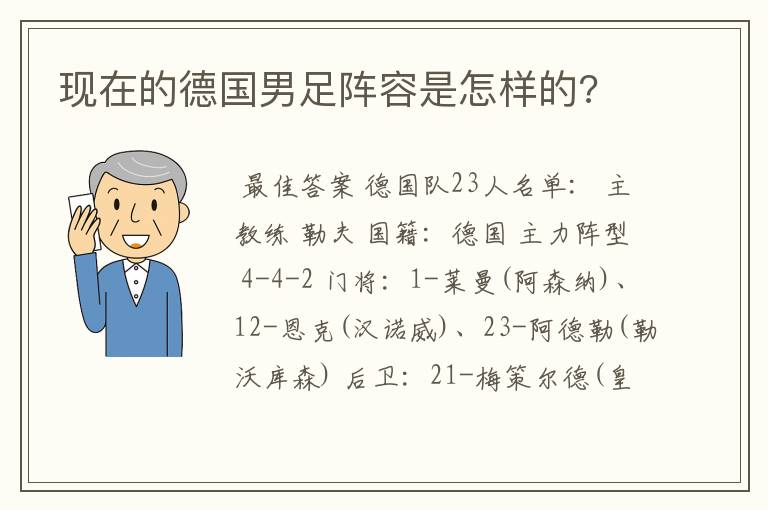 现在的德国男足阵容是怎样的?