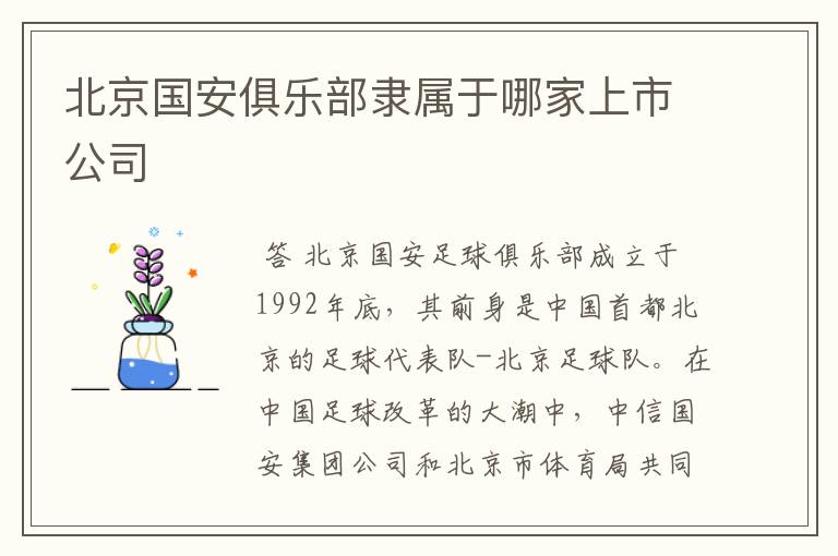 北京国安俱乐部隶属于哪家上市公司