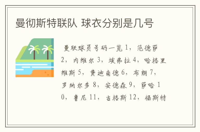 曼彻斯特联队 球衣分别是几号