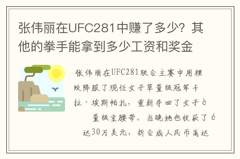 张伟丽在UFC281中赚了多少？其他的拳手能拿到多少工资和奖金？