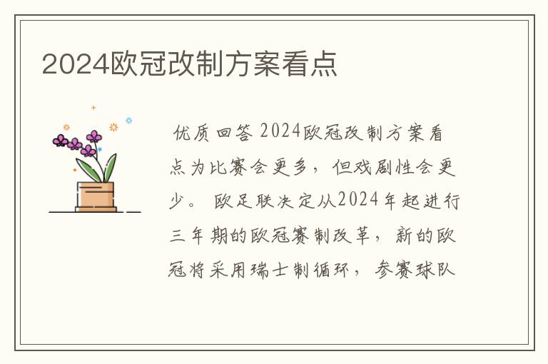 2024欧冠改制方案看点