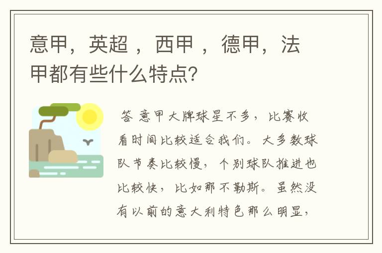 意甲，英超 ，西甲 ，德甲，法甲都有些什么特点？