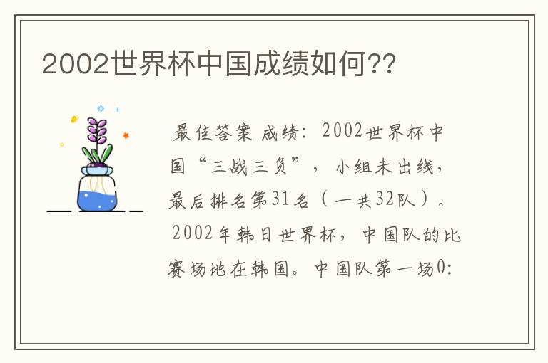 2002世界杯中国成绩如何??