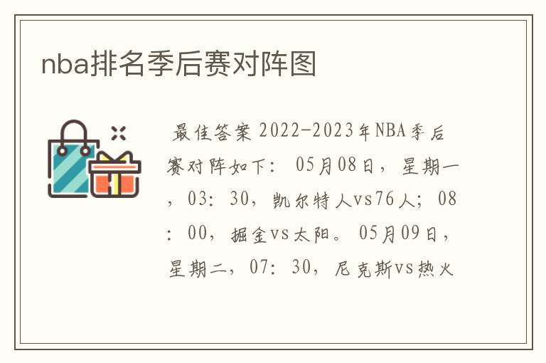 nba排名季后赛对阵图