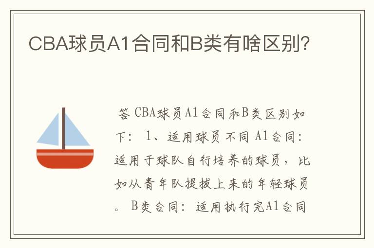 CBA球员A1合同和B类有啥区别？