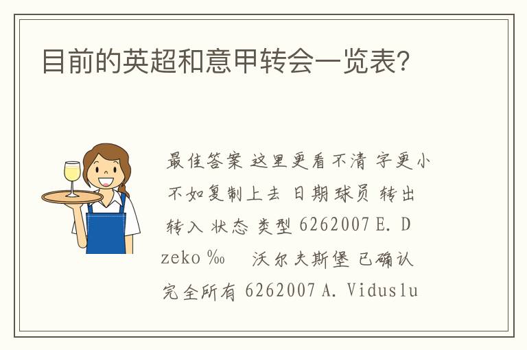 目前的英超和意甲转会一览表？