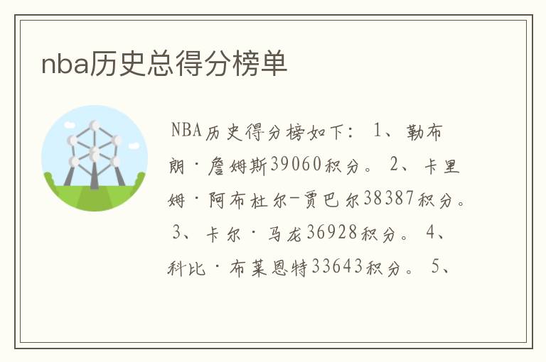 nba历史总得分榜单