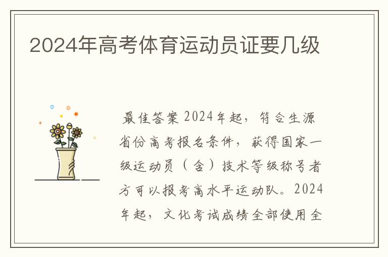 2024年高考体育运动员证要几级